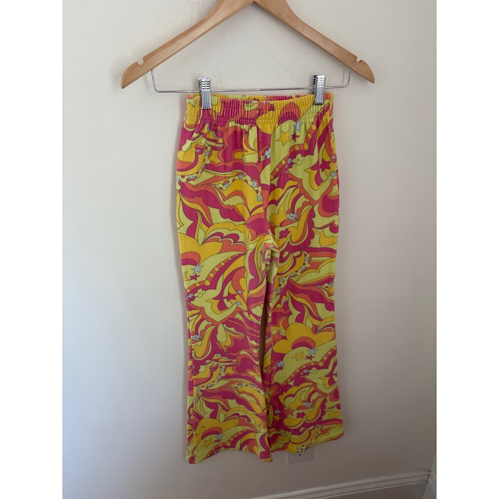 Frankies Bikinis XS Pink Yellow Psychedelic Swirl‎ Terry Cloth Flare Pants 70s